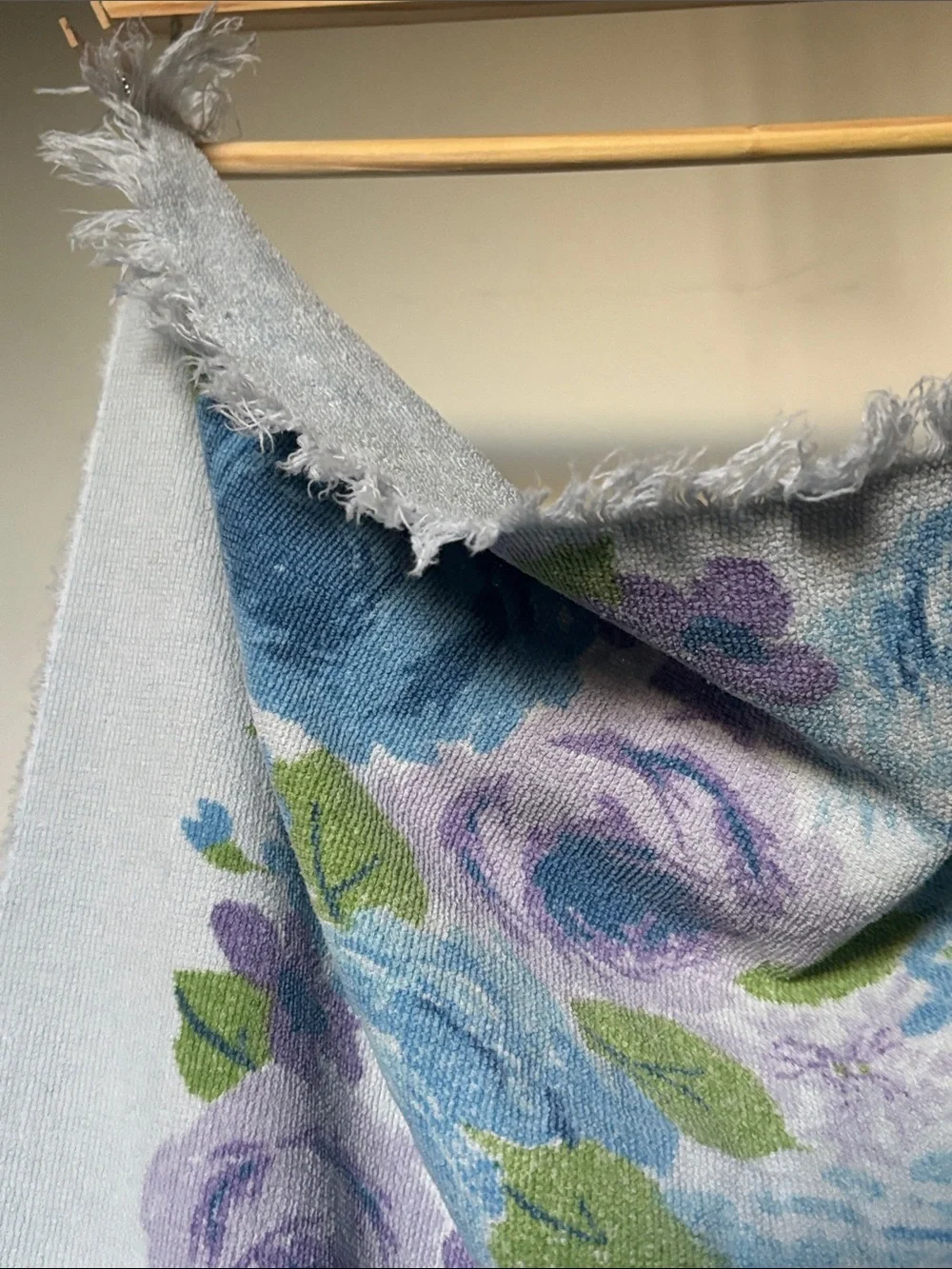 Vintage Hair Towel Blue and Lavender Floral Motif